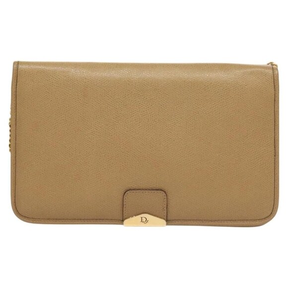 Christian Dior Chain Shoulder Bag Leather Beige Gold Auth BA2983 - Picture 2 of 16